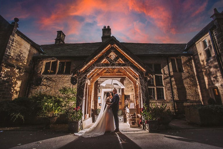 Wedding Couple Outside Whitley Hall
