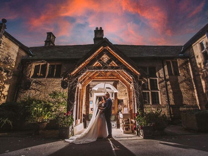 Wedding Couple Outside Whitley Hall