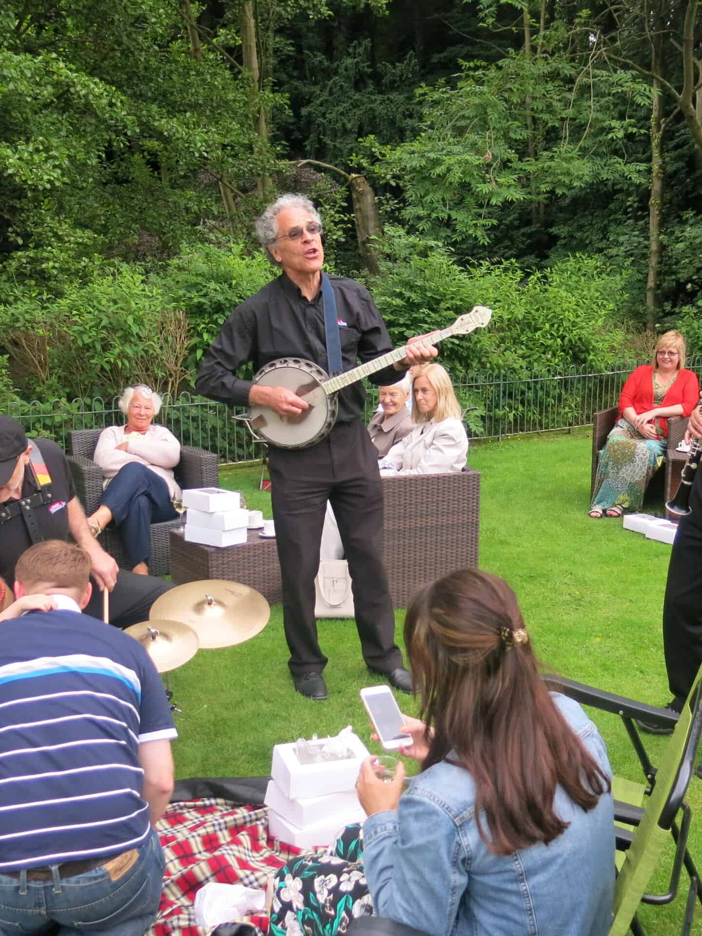 Playing banjo in the garden